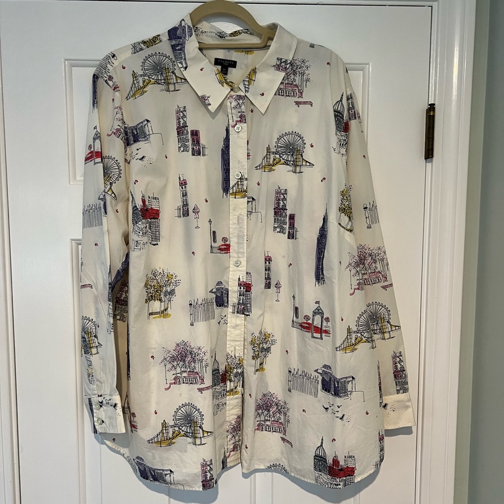 TALBOTS Novelty cotton shirt. 3X Ivory, like new!